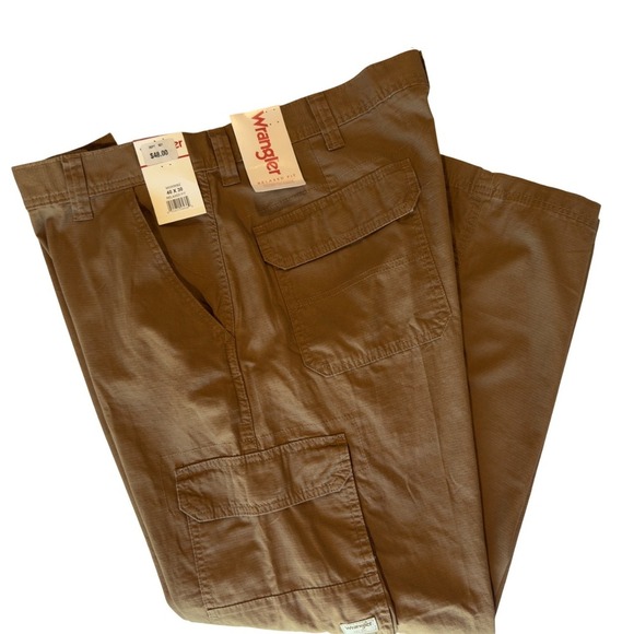 Wrangler Other - NEW Wrangler Twill Cargo Pants Loose Fit Brown MGW90BZ 100% Cotton 40x30 Work